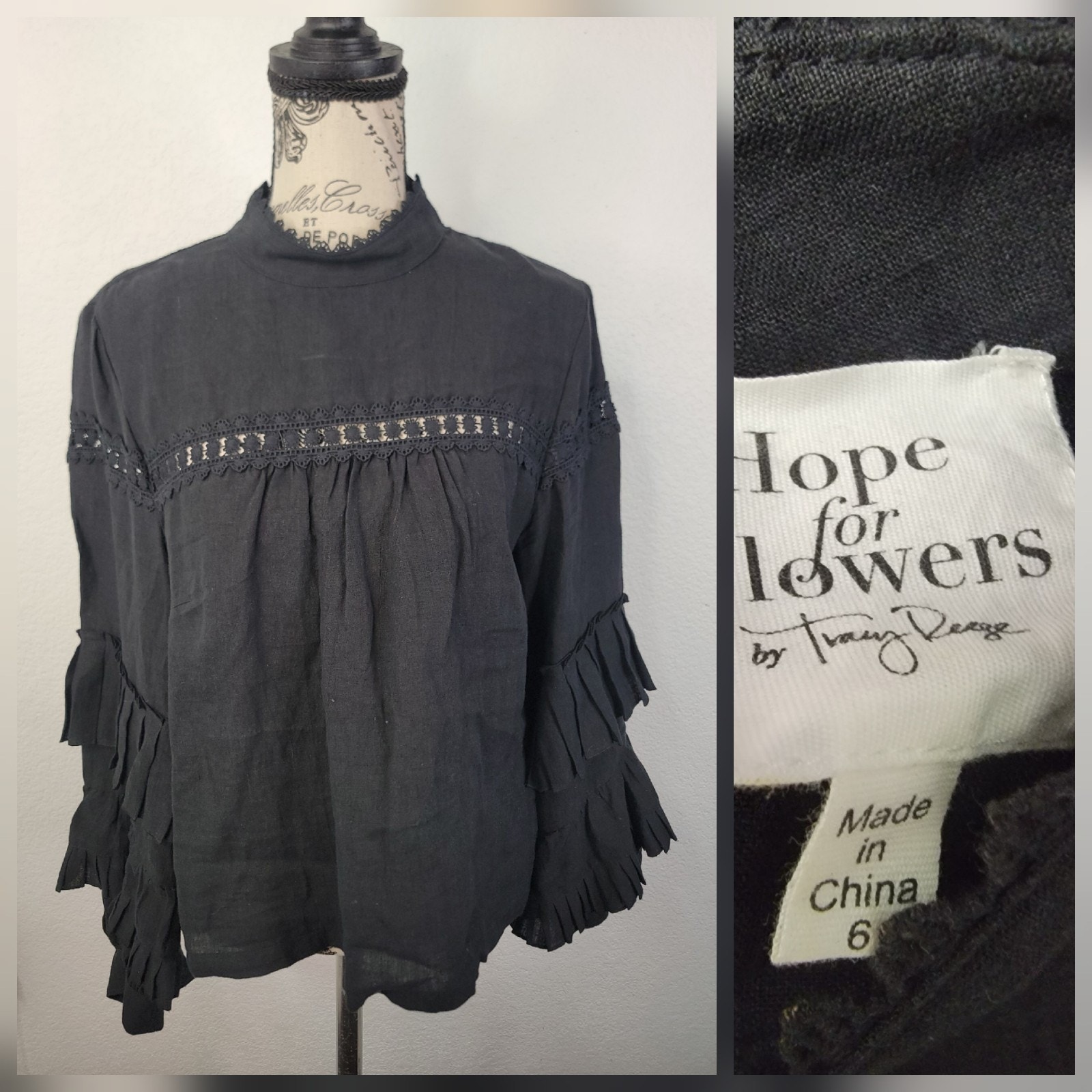 Anthropologie Hope For Flowers By Tracy Reese 100% Organic Linen Blouse Size 6